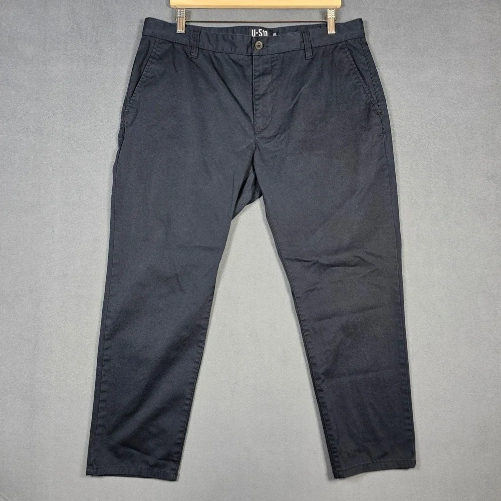 Under 5'10 Pants Mens 36x26 Black Premium Cotton Chino Stretch Casual Straight